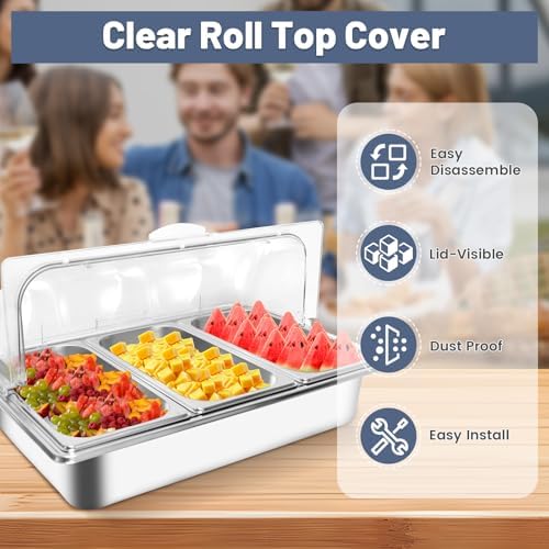 Countertop Ice Food Serving Display Tray with 3 Pan, Portable Salad Bar Buffet Station for Home, Cold Food Buffet Server, Pizza Topping Station, Cold Buffet Table Serving Station for Party - Image 4