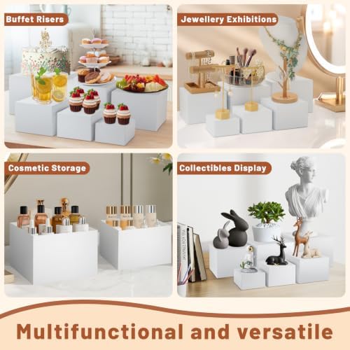 10PCS White Acrylic Buffet Risers with Small Signs and Marks,Food Display Risers for Buffet Table,Dessert Table Display Set for Catering Supplies,Acrylic Stand for Party Wedding Baptism Birthday - Image 6