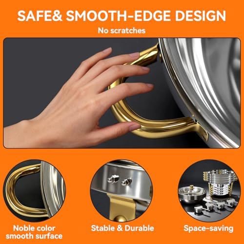 4-Pack Chafing Dishes for Buffet, 6QT 304 Stainless Steel Chafing Dish Buffet Set with Glass Lid, Complete Food Warmers for Parties Buffet Catering Events Dinners, Gold & Silver - Image 4