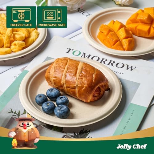 JOLLY CHEF Small Dessert Paper Plates 6 Inch 200 Pack Compostable Nature - Image 4
