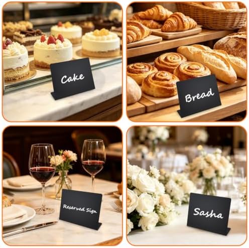 L Shape 12 Pack Mini Chalkboard Signs, Reusable Small Chalkboard Food Labels with 7 Color Markers, Spray Bottle and Cleaning Cloth for Buffet Wedding Party Table Decor - Image 4