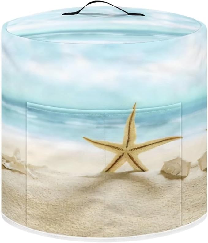 Air Fryer Dust Cover Compatible with 8 Quart, Dust Protection Insulated Kitchen Appliance Cover with Top Handle and Storage Pockets for Women Wife Gift, Beach Starfish