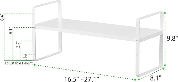 Expandable Cabinet Storage Shelf Stackable Organizer Rack for Kitchen Bathroom Pantry Spice Cupboard Countertop Home Office Desk Heavy Duty Nonslip White Small 1 PACK