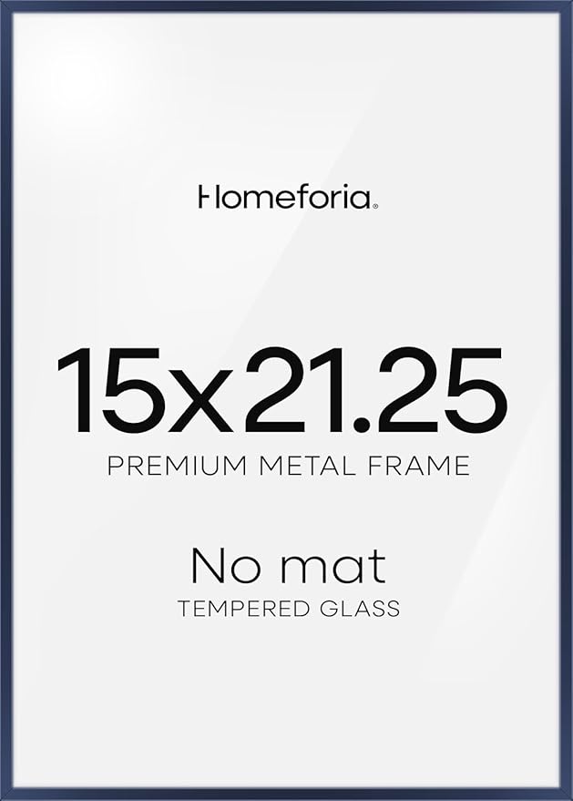 Homeforia 15x21.25 Navy Blue Puzzle Frame, High End Metal 15 x 21.25 Picture Frames without Mat, 21.25x15 Thin Poster Frame for Wall, 15 by 21.25 Puzzle Photo Frame, Tempered Glass, Wall Kit, Set of 1
