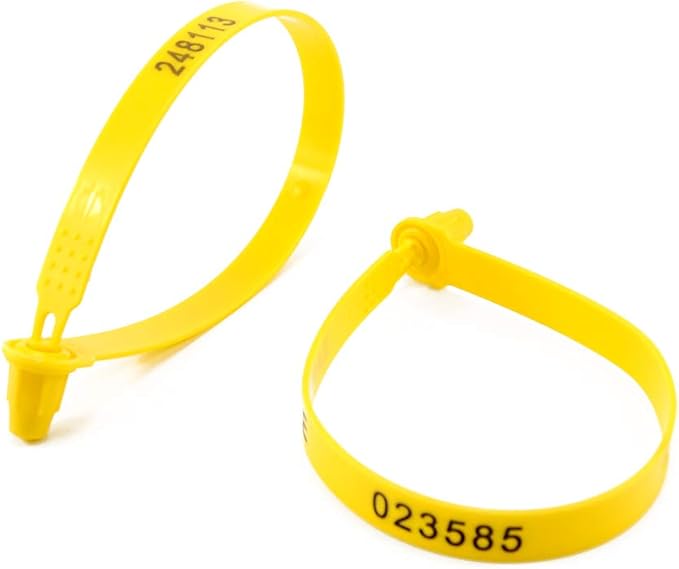 500 pcs Tamper Poof Security Tags Numbered Plastic Security Seal Self-Locking Tite-Lock Truck Door Seal Dispsable Shipping Seals for Contaniner Tractor Boxes(Yellow)