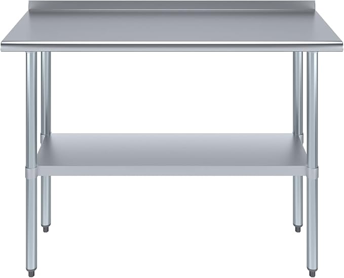 AmGood 48" Long x 18" Deep Stainless Steel Work Table with 1.5" Backsplash | Metal Kitchen Food Prep Table | NSF