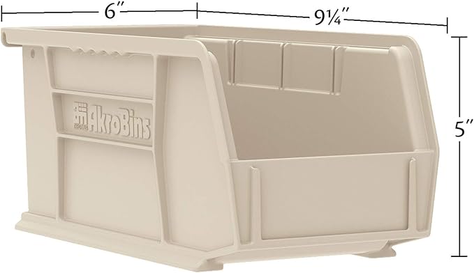 Akro-Mils 30237 AkroBins Plastic Storage Bins, Space-Saving Stackable Bins for Garage, Pantry, Craft Organization, 9" x 6" x 5", Red, 12-Pack
