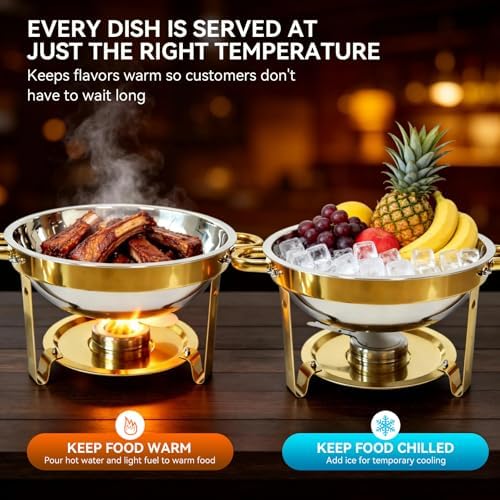 Chafing Dishes for Buffet, 4 Pack 6QT Gold Chafers & Food Warmers with lid - Image 3