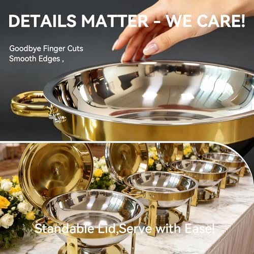 Chafing Dishes for Buffet, 4 Pack 6QT Gold Chafers & Food Warmers with lid - Image 4