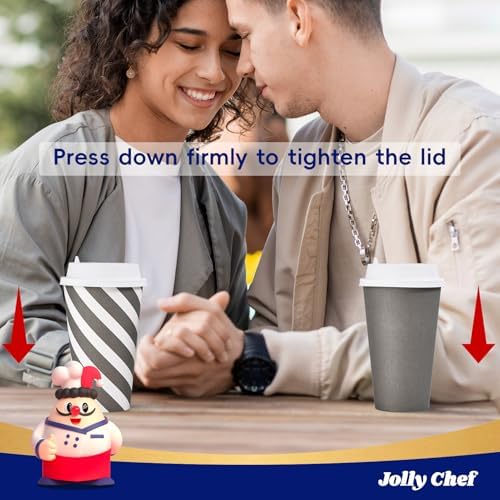 JOLLY CHEF 100 Pack 16 oz Paper Coffee Cups with Lids - Image 5