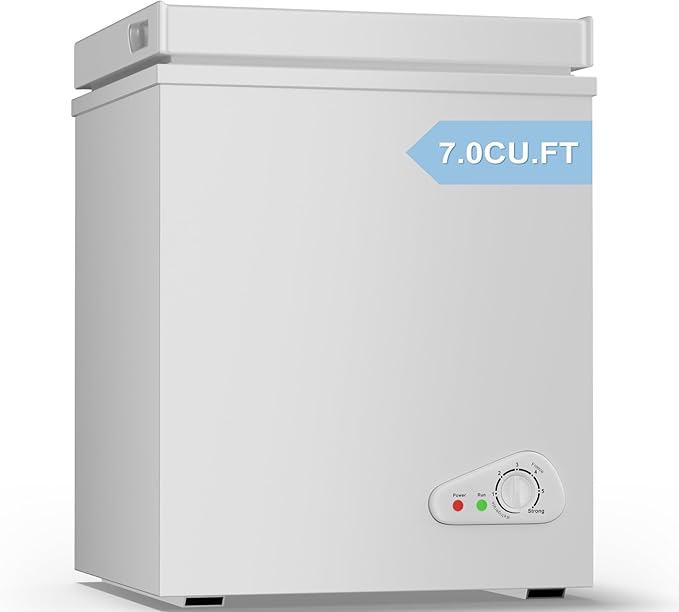 TABU 7.0 Cubic Feet Chest Freezer, Compact Freestanding Deep Freezer with 7 Level Adjustable Thermostat & Removable Basket,Top Opening, Low Noise(White, 7.0 Cu.Ft.)