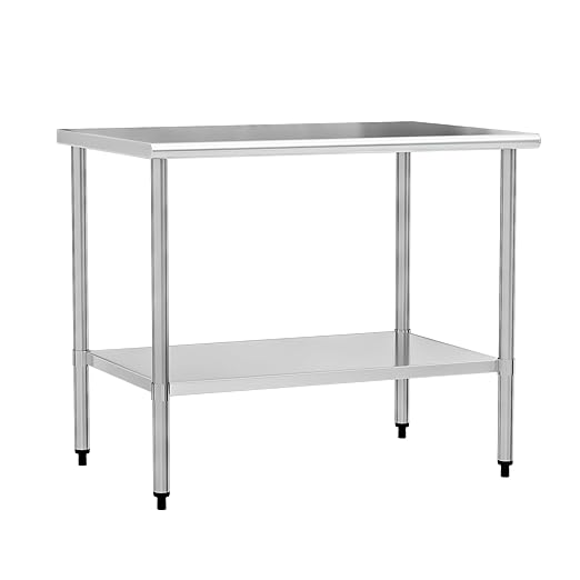 Stainless Steel Work Table 30 x 48 Inch with Adjustable Undershelf, Heavy-Duty Metal Prep Table for Commercial Kitchen & Restaurant, Garage, Outdoor