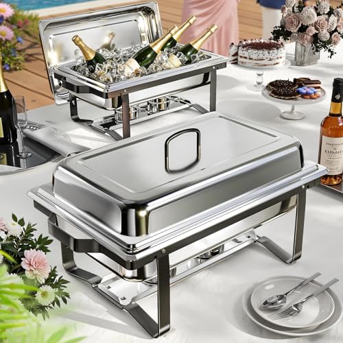 Chafing Dishes for Buffet 4 Pack, 9QT Chafing Dish High Grade Stainless Steel Chafer Complete Set,Steel Handle, Catering Events Complete Buffet Warmer Set (Black, 2) by KScocina