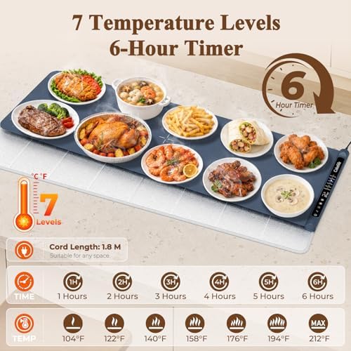 Warming Mat for Food,Electric Warming Tray with Heat-Resistant Pad-XXL Navy - Image 5