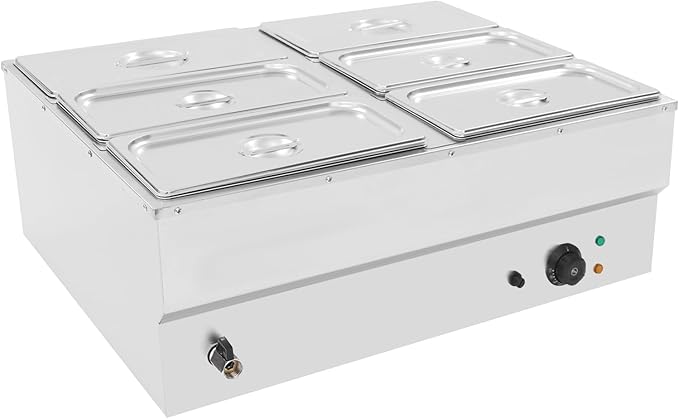 6-Pan Commercial Food Warmer 10.6Gal Electric Steam Table Stainless Steel Bain Marie Buffet Food Warmer Countertop with Temperature Control Lid for Catering and Restaurants(6-Pan)
