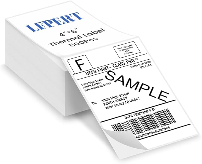 4x6 Thermal Labels, Fanfold Shipping Labels Strong Adhesive, Compatible with Vretti Jadens Munbyn Nelko Phomemo Rollo & Most Thermal Label Printer, Commercial Grade (500 Label/ 1 Stack) White