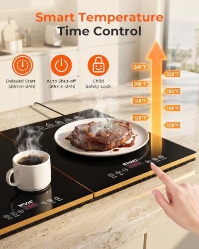 Electric Warming Trays For Buffets Party,3-in-1 Modular Food Warmers For Parties Buffet with Independent Temp Control,36'' x 16" Black & Gold Glass Warming Mat For Food Gatherings,Catering - Image 4