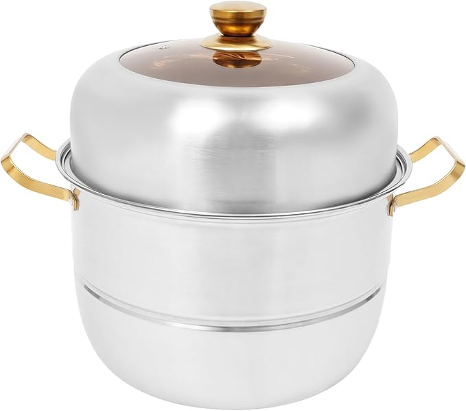 3-Tier Food Steamer Pot for Cooking, Stainless Steel Steamer Pot with Lid, Stackable Steaming Pots for 4-6 People, Steam Cooker Cookware for Dumpling Seafood, Compatible with Gas Stove (12.6 Diameter)