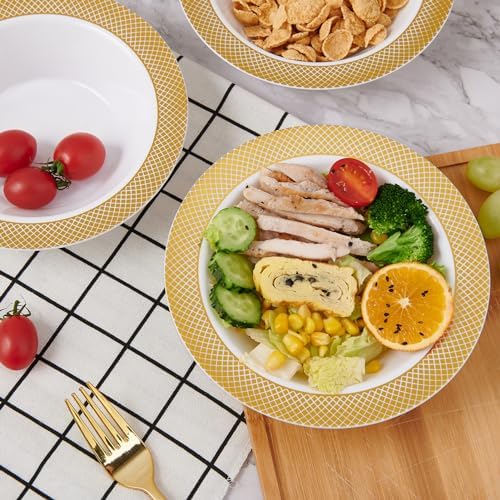 JOLLY CHEF Plastic Bowls with Gold Grid Rim Disposable 12oz Bolws 100Pack - Image 5