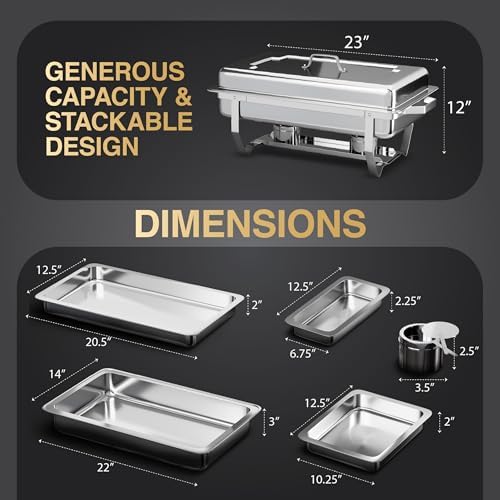 Chafing Dishes for Buffet 4 Pack (7 Pans + 7 Utensils) - 9QT Stainless Steel Chafing Dish Buffet Set - Food Warmers for Parties Buffet - Buffet Servers and Warmers, Catering Supplies Buffet Display - Image 6