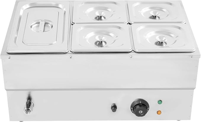 DYNAMI 110V 1500W Commercial Buffet Food Warmer,Large Capacity 5 Pan(1.7Gal+0.8Gal*4) Stainless Steel Electric Countertop Steam Table with Intelligent Thermostat Design,for Parties Buffet Catering