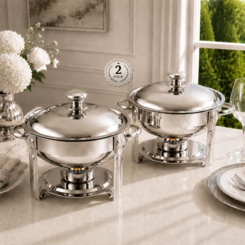 Chafing Dishes for Buffet, 2 Pack 6QT Round Stainless Steel, Silver by Unknown