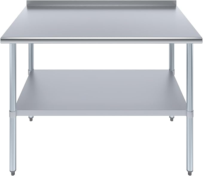 AmGood Stainless Steel Work Table with 1.5" Backsplash | Metal Kitchen Food Prep Table | NSF (48" Long x 30" Deep)