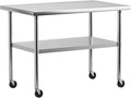 30" x 18" Stainless Steel Work Table NSF Certified Heavy Duty Commercial Kitchen Prep Table with Undershelf & Caster Wheels for Home, Restaurant, Hotel, Silver