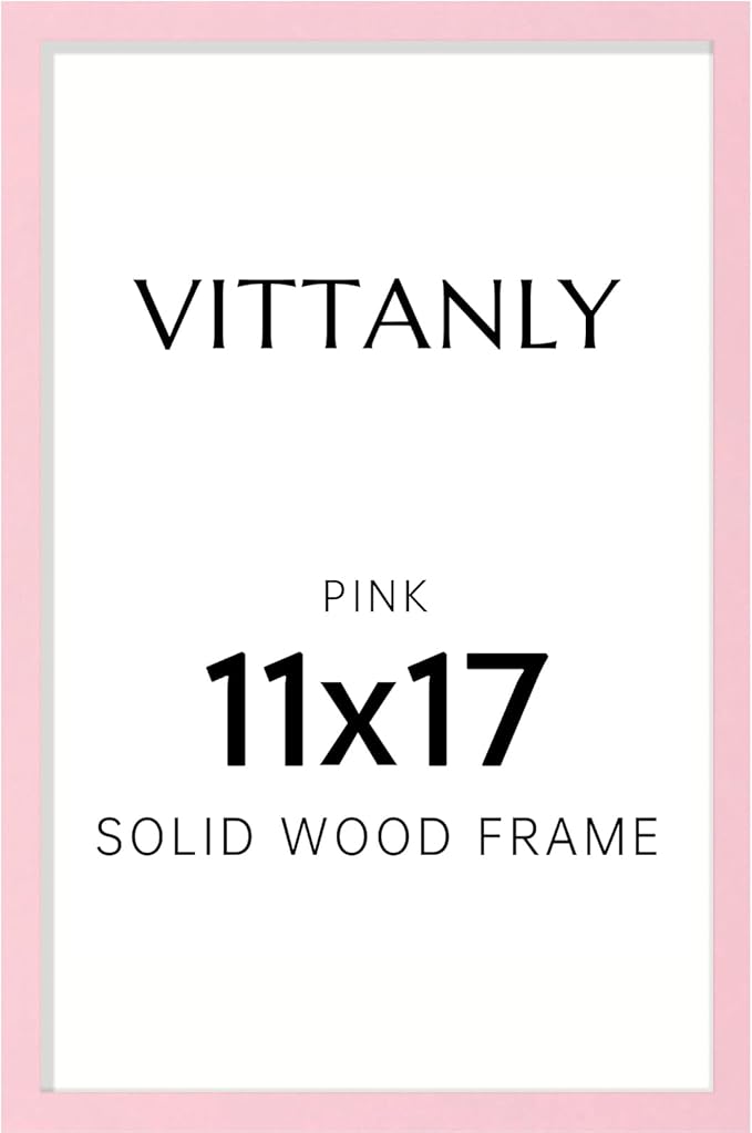 Vittanly 11x17 Picture Frame, Solid Wood Frame with Plexiglass, Includes 8x12 Mat, Wall Hanging for Photos, Home Decor, Pale Pink, 1 Pack