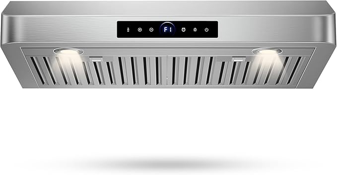 30" Under Cabinet Range Hood,1200CFM Vent Hood with Powerful Suction,4-Speed Exhaust Fan,Stainless Steel Ducted Kitchen Exhaust Hood with Led Lights,Smart Touch Panel, 15S-E30