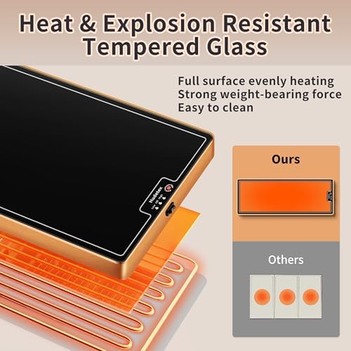 Warming Mat for Food,Extra Long 40"x12",Tempered Glass Warming Tray, Black - Image 3