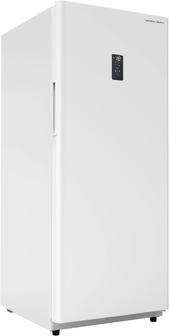 Hamilton Beach 17 cu ft Upright CONVERTIBLE Fridge/Freezer-Frost Free-Reversible Door-Removable Glass Shelves-LED Interior Light- Electronic Temperature Control, Energy Efficient, White, 17 cu. ft.