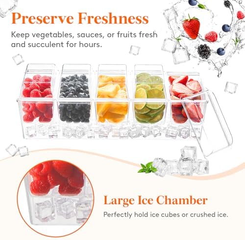 Lifewit Chilled Condiment Caddy with 5 Individual Lids, Ice Garnish Tray - Image 5