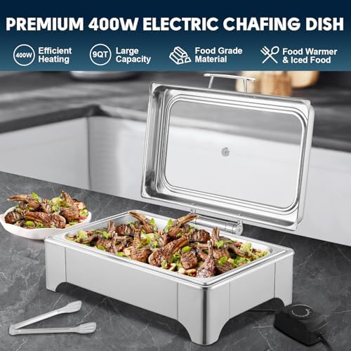 9QT Electric Chafing Dish, Full Size Buffet Warmer with Glass Lid - Image 3