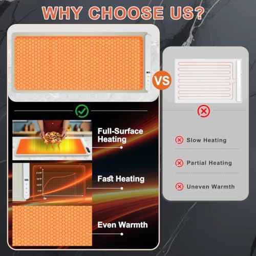 FYY Extra Large Warming Mat for Food with Heat Resistant Pad, Prevent Countertop Cracks, Keep Meal Warm, Rapid and Full Surface Heating, 6 Temp Settings, 6H Timer, Rollable Portable Food Warmer Khaki - Image 4