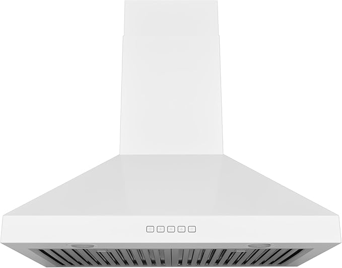 Hauslane Wall Mount Range Hood 30 Inch, Pro Model, Matt White Stainless Steel Range Hood, Strong Suction, Changeable LED Lamps, 6” Duct or Ductless, Kitchen Hood Vent, Stove Hood Vent