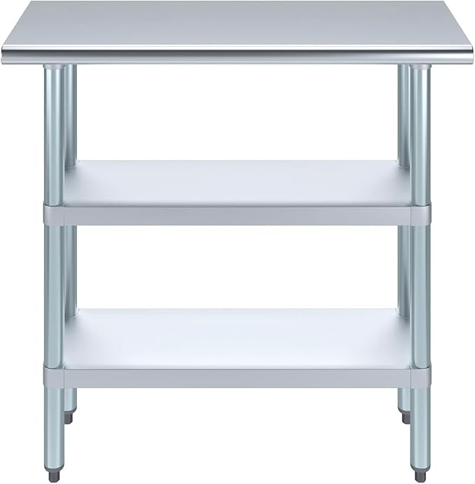 AmGood Stainless Steel Work Table with 2 Shelves | NSF | Metal Utility Table (36" Long x 14" Deep)