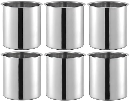 OCS Parts 6-Pack 3.5 Quart Bain Marie Pot | 7-3/4" x 5-11/16" Stainless Steel Pot for Warm or Cold Food, Sauces, Soups, or Organizing Cooking Utensils