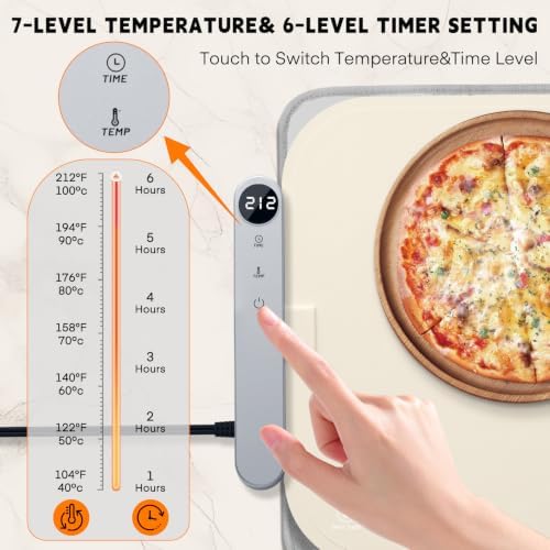 Homelove Warming Mat for Food - Electric Warming Tray with 7-Level Temp Settings & 6 Hours Timer, Full Surface Graphene Heating, Waterproof Dishwasher-Friendly Food Warmer for Parties, Kitchen (Beige) - Image 3