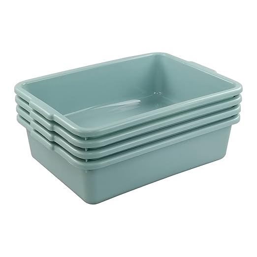 Xyskin 13 L Plastic Commercial Bus Tubs, Large Utility Tote Bus Box, Green, 4-Pack