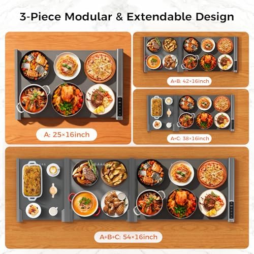 3-in-1 Expandable Warming Mat for Food, 7 Temp & 6H Timer, 54" x 16", Gray - Image 4