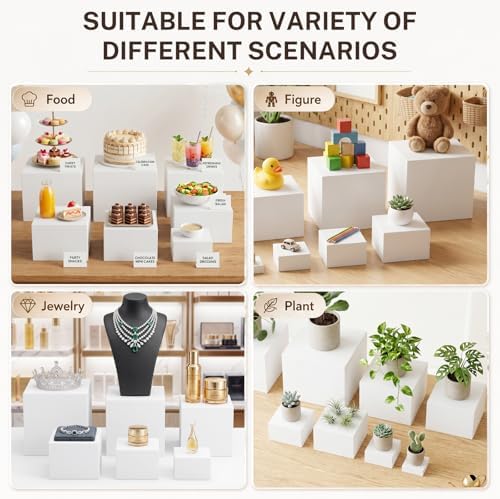 12 Pcs White Acrylic Buffet Risers with Mini Sign, Buffet Table Acrylic Cube Food Display Stands Party Catering Dessert Jewelry Collectibles, Acrylic Cube Nesting Boxes with Hollow Bottoms Home Storage (10" 9" 8" 7" 6" 5" 4" 4" 4" 3" 3" 3") - Image 6