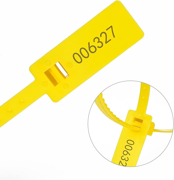 HD Plastic Self-Locking Tamper-Evident Shipping Seals - Numbered Security Tags - Yellow, 100 PCS (337 mm / 13.2")