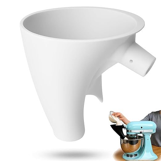Flour Funnel for Kitchen Aid Mixer, Stand Mixer Attachment, Easy Pour No-Mess Attachment, Anti-Splash Accessory, Durable Dishwasher-Safe Baking Tool (White)