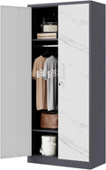 Letaya Wardrobe Closet, 72" H Clothing Storage Cabinet with Adjustable Shelves and Hanging Rod, Bedroom Armoire Clothes Organizer (White Gray)