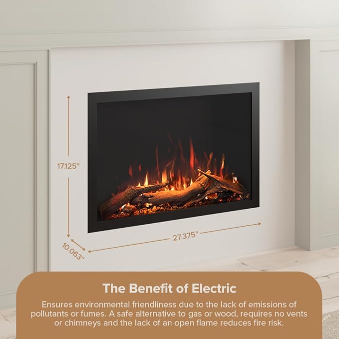 Modern Ember Highmark Traditional 26 Inch Built-in Smart Electric Fireplace Insert | Alexa/WiFi Enabled - Remote Included | Electric Firebox Heater with Multi-Color Flames | 1500W