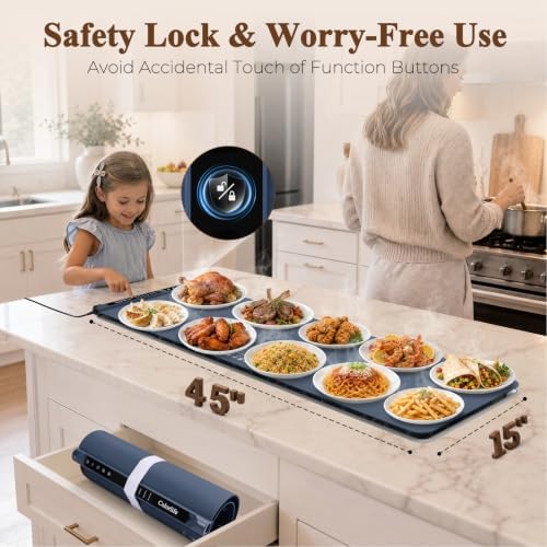 Warming Mat for Food,Electric Warming Tray with Heat-Resistant Pad-XXL Navy - Image 4