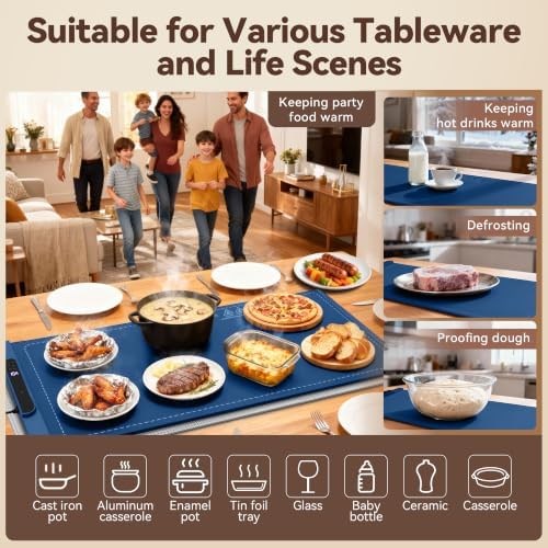 Ieuan Warming Mat for Food Extra Large 36"x15" Gray with Timer & Temp - Image 2