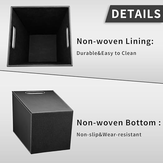 GORESE Pu Leather Trash Can for Bedroom, 16L/4.2 Gallon Office Wastebasket with Handles for Near Desk, Black Bathroom Garbage Cans for Home Decorative, Square Waste Basket Bin for Dorm Easy to Clean