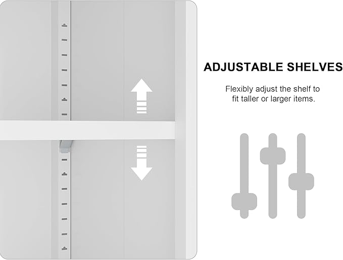 Narrow Glass Door Storage Cabinet Tall Metal Storage Cbinets with 4 Adjustable Shelves Freestanding 5 Tier Slim Pantry Cabinet for Kitchen Office Small Space